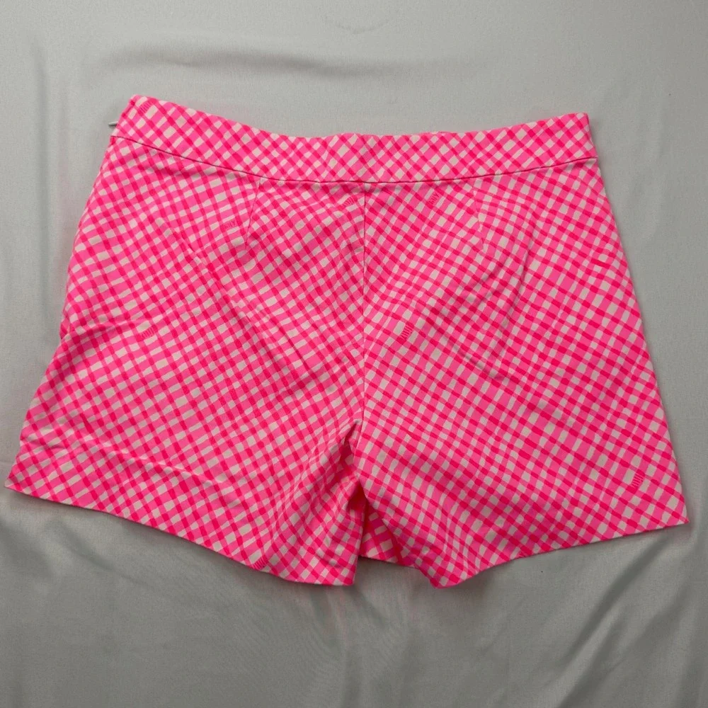 Lilly Pulitzer Callahan Shorts Women 6 Pink Gingham Check Neon Side Zip Stretch